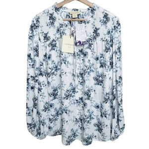 Cynthia  Rowley Womens Size 2X Floral Long Sleeve Tie Neck Blouse